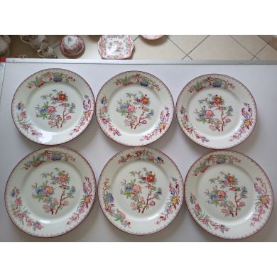 6 assiettes porcelaine diam 20 cm Sarreguemines minton 252 Signée en creux Uztschneider