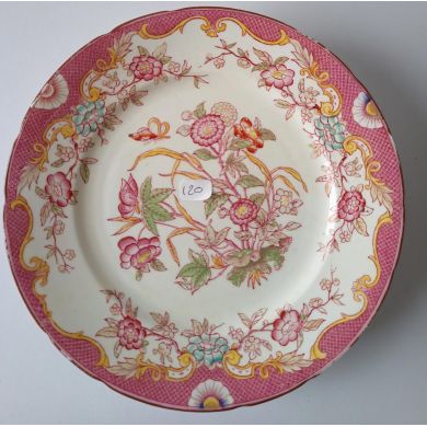 Assiette sur pieds porcelaine Sarreguemines décor n°216 coloration dessous