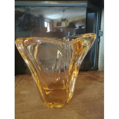 Vase Daum Croix de Lorraine France marron diamètre 18 cm hauteur 17 cm