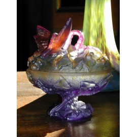 Boîte à Bijoux Daum France Pâte de Verre Chenille et  Papillon Vers 2003 Pièce Collector