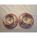 Lot 2 tasses Orientales avec 2 soucoupes porcelaine Sarreguemines minton 216 f&ecirc;les