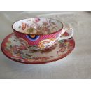 Tasse avec soucoupe en porcelaine de Sarreguemines minton d&eacute;cor 216 f&ecirc;le