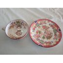 Tasse avec soucoupe en porcelaine de Sarreguemines minton d&eacute;cor 216 f&ecirc;le