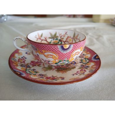 Tasse avec soucoupe en porcelaine de Sarreguemines minton décor 216 réf216B-TS-2
