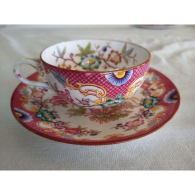 Tasse avec soucoupe en porcelaine de Sarreguemines minton décor 216 réf216B-TS-3
