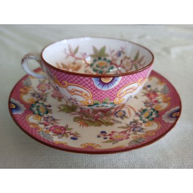 Tasse avec soucoupe en porcelaine de Sarreguemines minton décor 216 réf216B-TS-4