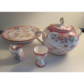 Lot de 4 pièces en Porcelaine de Sarreguemines Décor Minton 216 "Fleurs des Inde