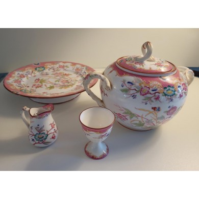 Lot de 4 pièces en Porcelaine de Sarreguemines Décor Minton 216 "Fleurs des Inde