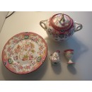 Lot de 4 pièces en Porcelaine de Sarreguemines Décor Minton 216 "Fleurs des Inde