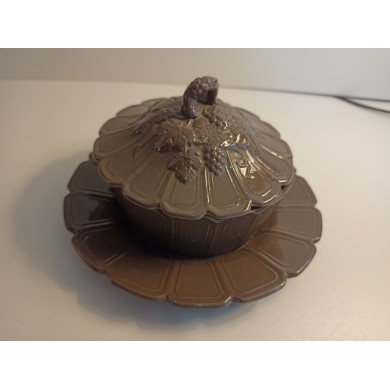 Beurrier en faïence fine de Sarreguemines milieu XIX ème Grès brun à glaçures dit "terre d'Egypte"