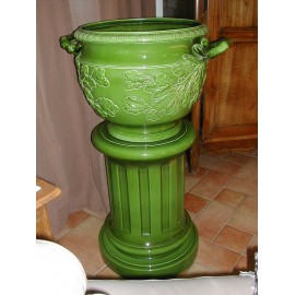 Enorme Cache-pot Branche de Chêne  sur Colonne Cannelée Sarreguemines Utzschneider & Cie