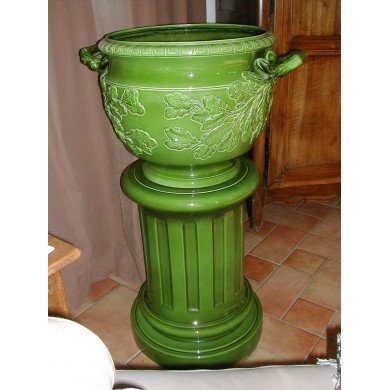 Enorme Cache-pot Branche de Chêne  sur Colonne Cannelée Sarreguemines Utzschneider & Cie