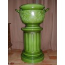 Enorme Cache-pot Branche de Chêne  sur Colonne Cannelée Sarreguemines Utzschneider & Cie